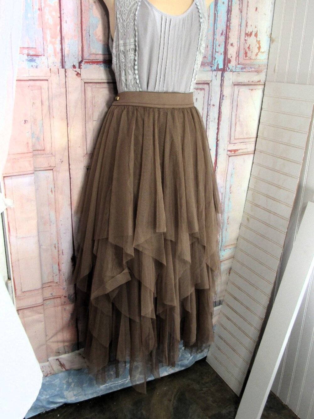 LUCKY BRAND NWT TULLE SKIRT, XL, WAIST 38 NOT STRETCHED, RICH BROWN ROMANTIC